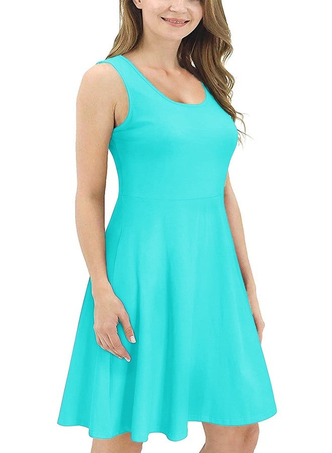 STYLEWORD Summer Dresses for Women 2025 Casual Sleeveless A Line Midi Skater Holiday Valentine Dress Vacation Outfits(Turquoise,S) - Image 5